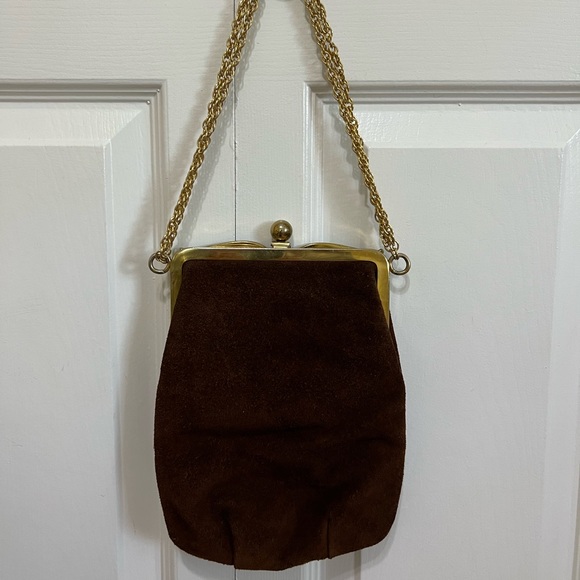 Triangle New York Vintage Suede Chain Handle Purse Evening Bag - Picture 2 of 7